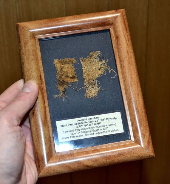 Nicely framed fragments of linen wrapping from an Ancient Egyptian Mummy, Egypt (K31) SOLD