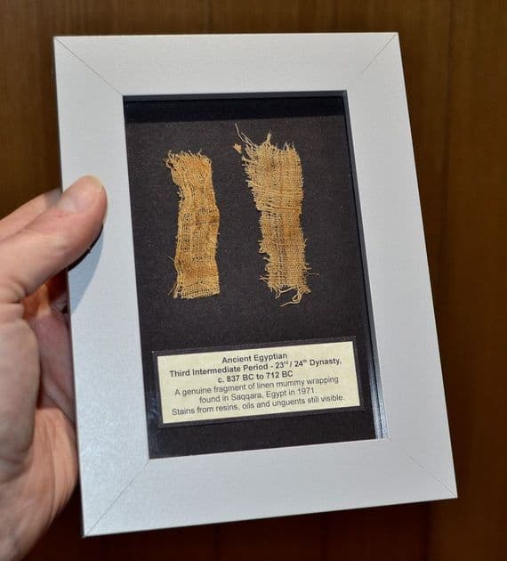 Nicely framed fragments of linen wrapping from an Ancient Egyptian Mummy, Saqqara, Egypt (K32) SOLD