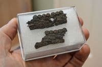 Rare segments of an ornate Medieval leather belt with bronze decorations, River Thames (K9) SOLD