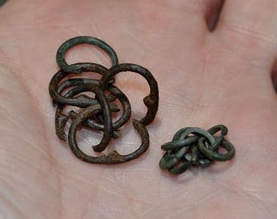 Two small clusters of Medieval chain mail, Yorkshire. SOLD