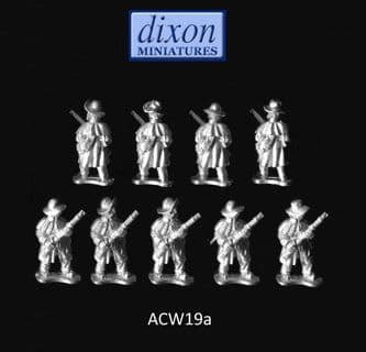 Dixons 25mm/28mm ACW: ACW019a Infantry in Greatcoat Standing Sentinel (Hat) x 9