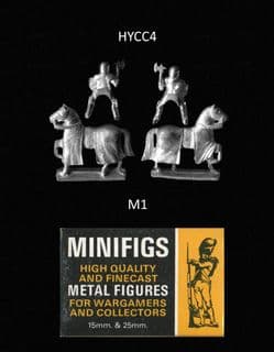 Minifigs 25mm Hundred Years War (Crecy) HYCC4 Knight (Battle Axe & Shield) on M1 Horses (x 2)