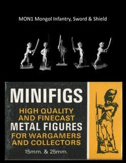 Minifigs Vintage 25mm Mongol Range MON1 Mongol Infantry with Sword & Shield (x 5)