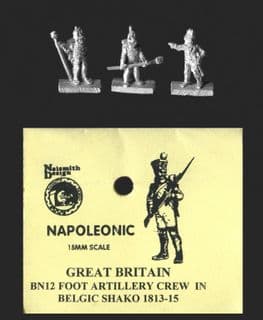 Naismith Design 15mm Napoleonic British BN12 Foot Artillery Crew (Belgic Shako) (5 figs only)