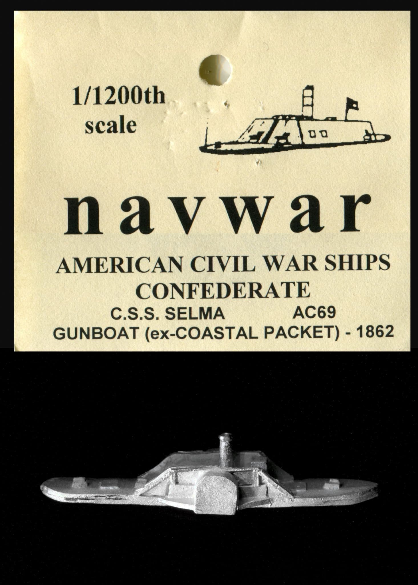 Navwar 1/1200 ACW Naval AC69 CSS Selma Gunboat ex Coastal Packet x 1