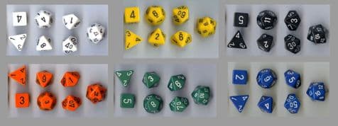 Set of Seven Polydice (Assorted Colours)