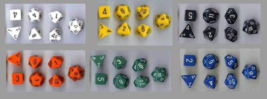 Set of Seven Polydice (Assorted Colours)