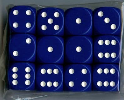 Twelve 6-sided Spot Dice: Dark Blue with White Spots