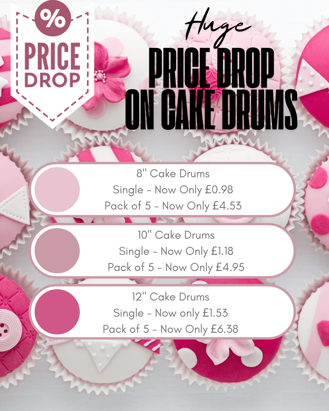 HUGE PRICE DROP ON CAKE DRUMS!