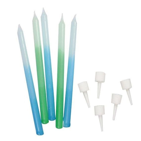 Blue / Green Ombre Candles - Pack of 12 - 100 mm