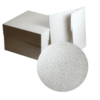 BULK 10 x 14 inch Round or Square Silver Cake DRUM / Boards 12mm Thick & 10 x Non Glossy Boxes