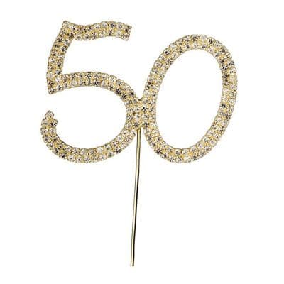 Diamante Cake Topper Birthday / Number Pick Gold 50th