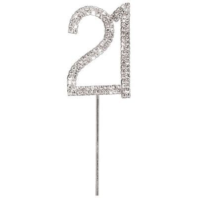 Diamante Cake Topper Birthday / Number Pick Silver 21st
