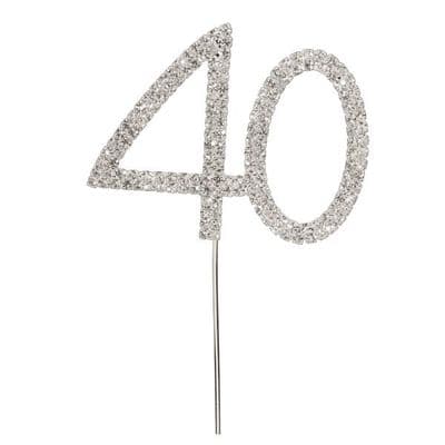 Diamante Cake Topper Birthday / Number Pick Silver 40th