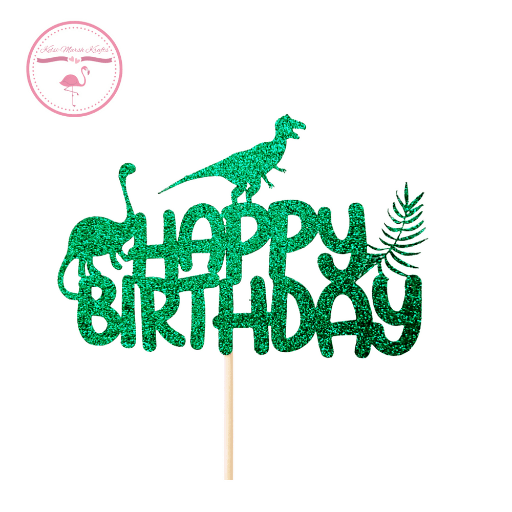 Kelsi Marsh - Dinosaur Happy Birthday Glitter Cake Topper
