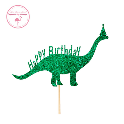 Kelsi Marsh -Happy Birthday Dinosaur with Hat Glitter Cake Topper
