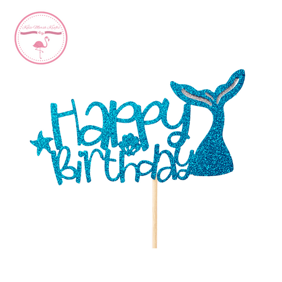 Kelsi Marsh - Happy Birthday Mermaid Tail Glitter Cake Topper