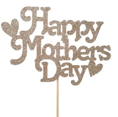 Kelsi Marsh - Happy Mothers Day with Heart Light Gold Glitter Cake Topper