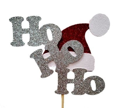 Kelsi Marsh - Ho Ho Ho Silver Glitter Cake Topper