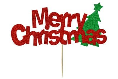 Kelsi Marsh - Merry Christmas with Green Tree Glitter Cake Topper