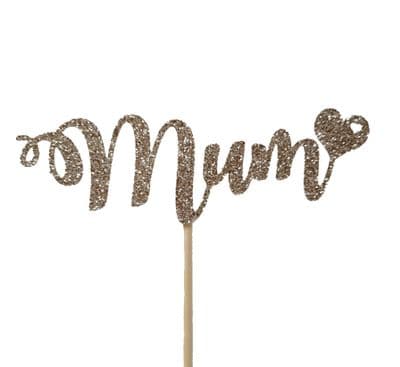Kelsi Marsh - Mum with Heart Light Gold Glitter Cake Topper