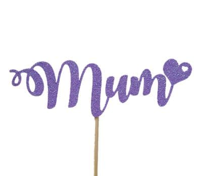Kelsi Marsh - Mum with Heart Lilac Glitter Cake Topper