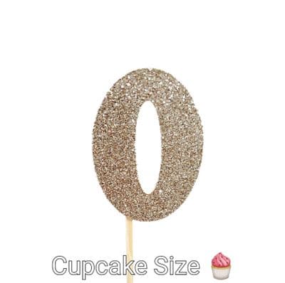 Kelsi Marsh - Number 0 Glitter Cupcake Topper  Light Gold Pack of 12