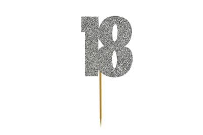 Kelsi Marsh - Number 18 Glitter Cupcake Topper Silver Pack of 12