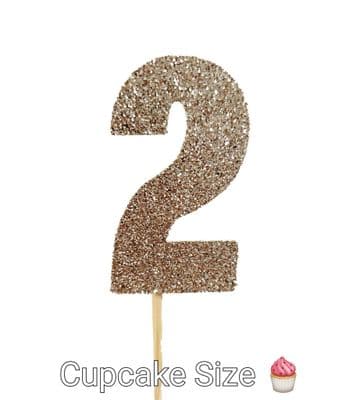 Kelsi Marsh - Number 2  Glitter Cupcake Topper  Light Gold Pack of 12