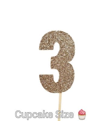Kelsi Marsh - Number 3 Glitter Cupcake Topper  Light Gold Pack of 12