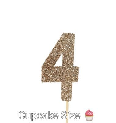 Kelsi Marsh - Number 4 Glitter Cupcake Topper  Light Gold Pack of 12