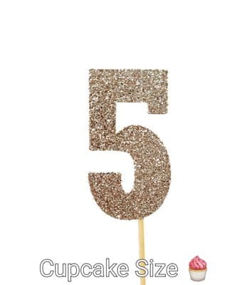 Kelsi Marsh - Number 5 Glitter Cupcake Topper  Light Gold Pack of 12