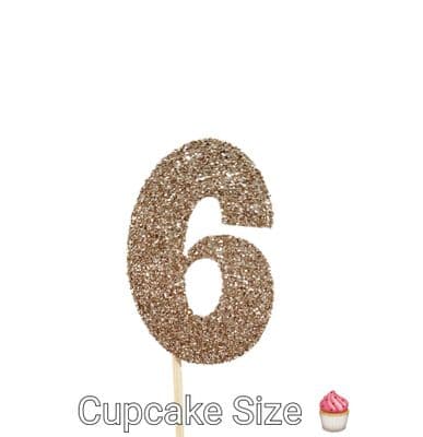 Kelsi Marsh - Number 6 Glitter Cupcake Topper  Light Gold Pack of 12