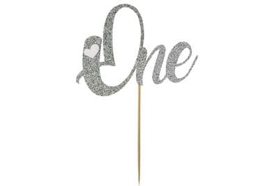 Kelsi Marsh - Silver 'One' with White Glitter Cake Topper