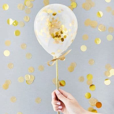 Mini Gold Confetti Balloons Toppers on Sticks - 5 inch