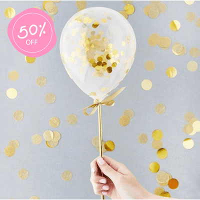 Mini Gold Confetti Balloons Toppers on Sticks - 5 inch