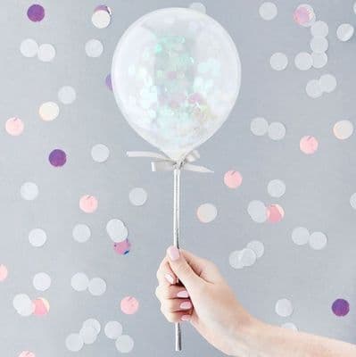 Mini Iridescent Confetti Balloons Toppers on Sticks - 5 inch