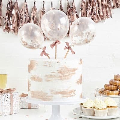 Mini Rose Gold Confetti Balloons Toppers on Sticks - 5 inch