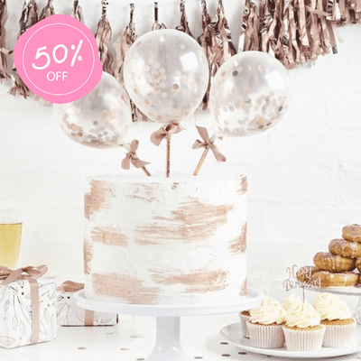 Mini Rose Gold Confetti Balloons Toppers on Sticks - 5 inch