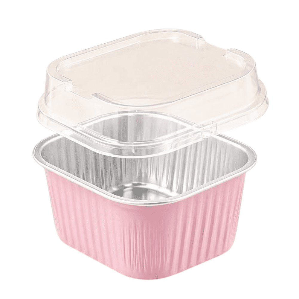 Mini Square Aluminium Foil Dessert Cups with Lid & Spoon 150ml Pack of 5