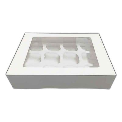 PACK OF 25 12 Hole 3" inch Deep Cupcake / Muffin Window Box White