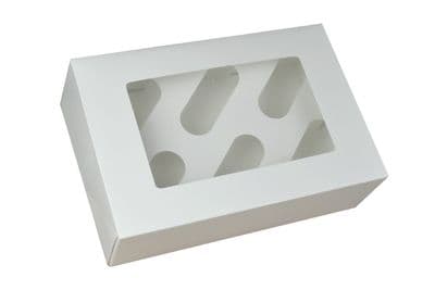 PACK of 25 x 6 Hole Cupcake / Muffin Window Box 3 inch tall  with 6 cm Divider White