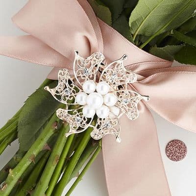 Rose Gold Brooch with Pearls and Diamante