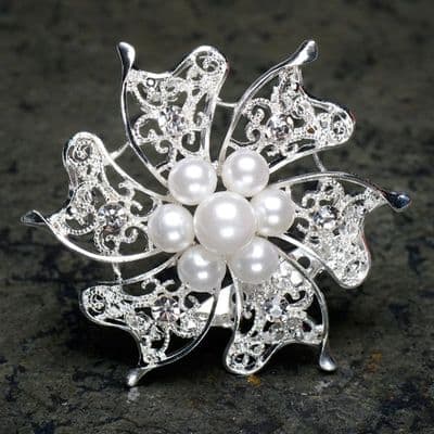 Silver Brooch with Pearls and Diamante