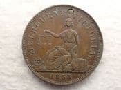 Australia, Melbourne, One Penny Token 1858 (Hide & De Carle), Holed AVF, CS12710