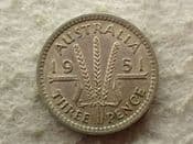 Australia, Silver (.500), Threepence 1951 PL, AF Corroded, CS13691