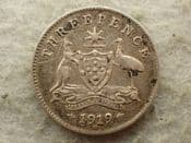 Australia, Silver (.925), Threepence 1919 M, AF, CS14011