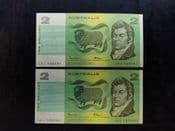 Australia, Two Dollars (1985), Consecutive Pair, AUNC, BKN1562