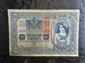 Austria, 1000 Kronen 1902 (1919 Overprint), VG, BKN1918