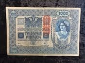 Austria, 1000 Kronen 1902 (1919 Overprint), VG, BKN2079